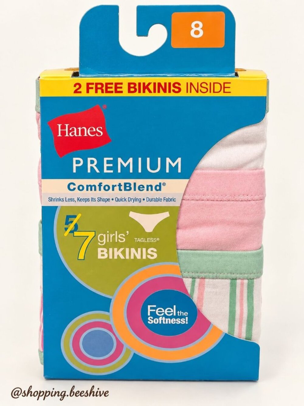 Hanes Premium Girls Bikinis Underwear Size 8 (7 Pack) ComfortBlend Tagless NWT